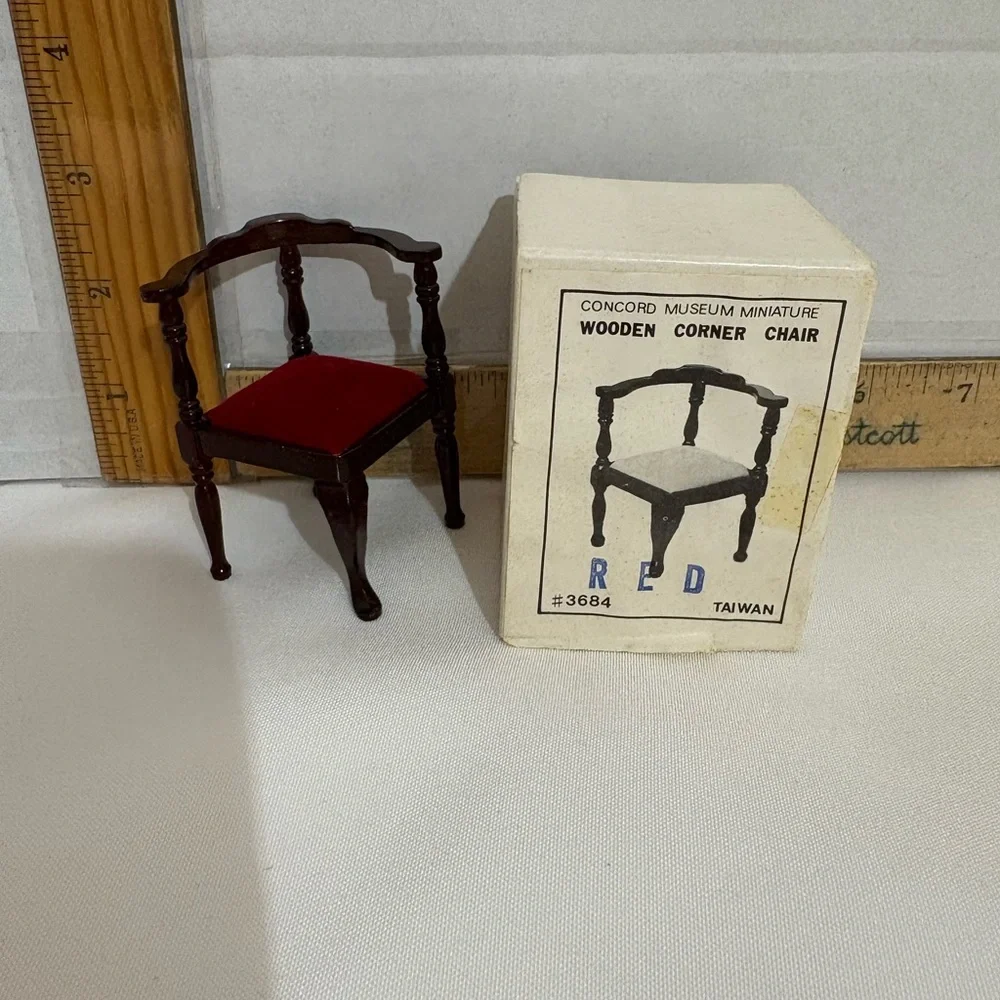 Concord Museum Miniature Wooden Corner Chair red cushion‎ dollhouse furniture